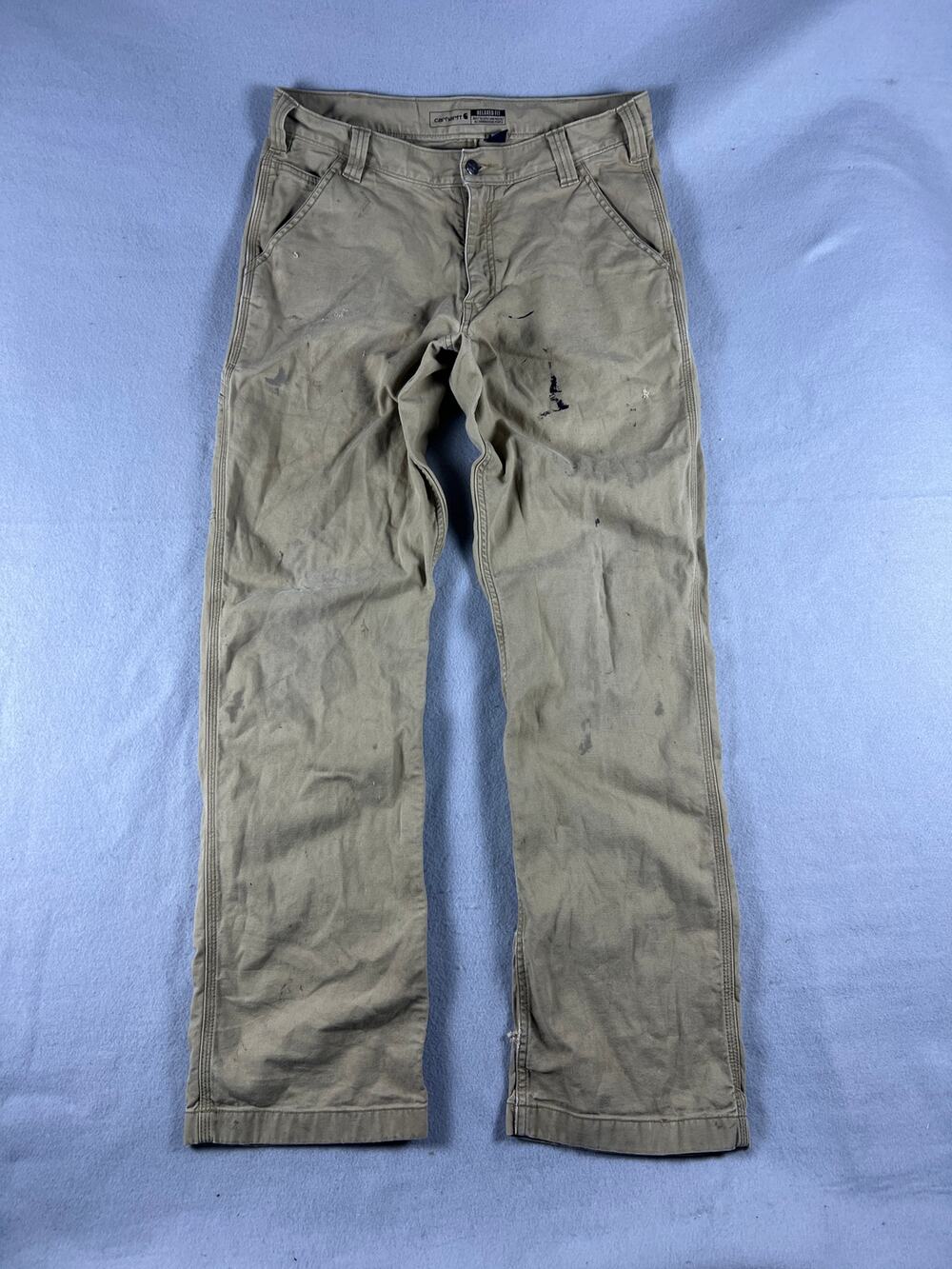 Carhartt Pants Mens 32x34 Tan Relaxed Fit Canvas Paint Splatter Carpenter Y2K